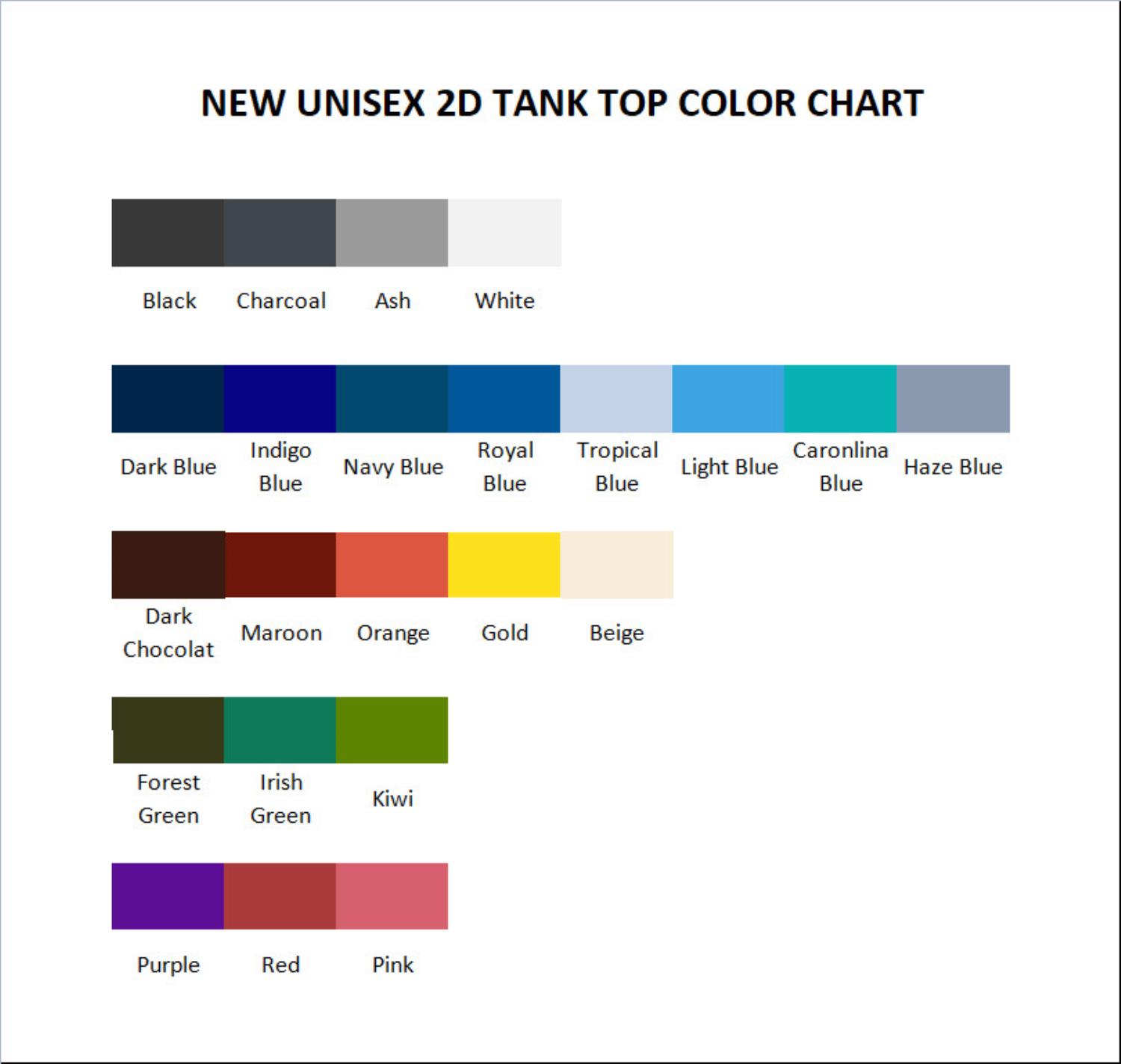 tank top color chart - Beastars Shop